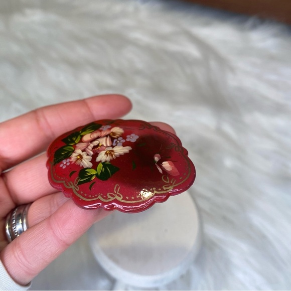 Antique Brooch Hand Painted Floral Open C Clasp Cyrillic Artist Signed '92 - Picture 2 of 6